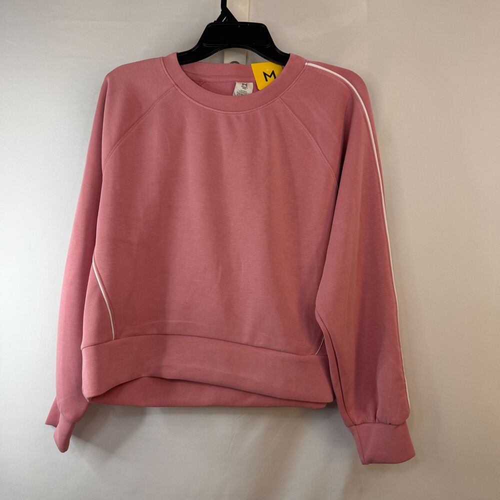 Member's Mark Women's Sandwash Crewneck Pullover NWT Pink White Piping Size M